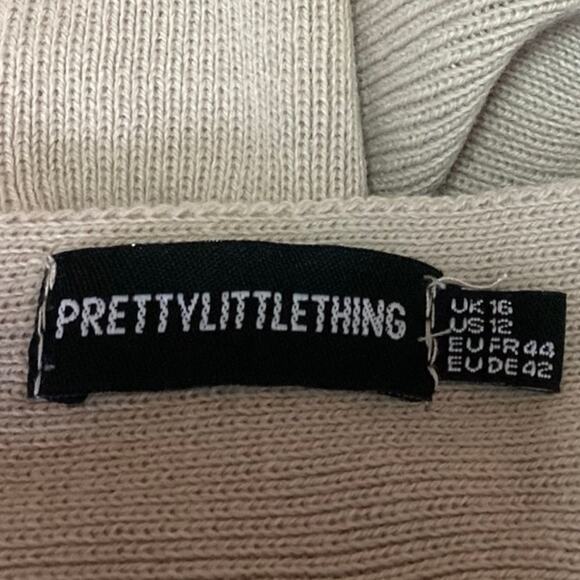 PrettyLittleThing Beige Knit Long Sleeve V-Neck Midi Sweater Bodycon Dress 12 - Picture 4 of 5